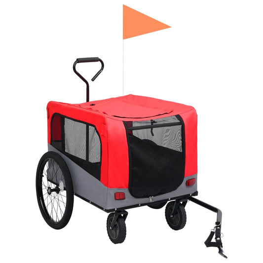NNEVL 2-in-1 Pet Bike Trailer and Jogging Stroller Red and Grey